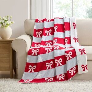 My Texas House Bows & Stars Throw, Red White Blue 50x60 Patriotic